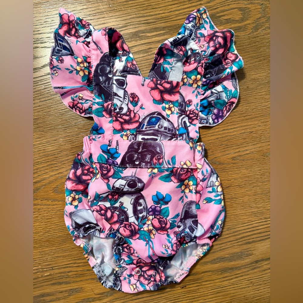 Star Wars R2D2 Pink Floral Baby Girl Romper